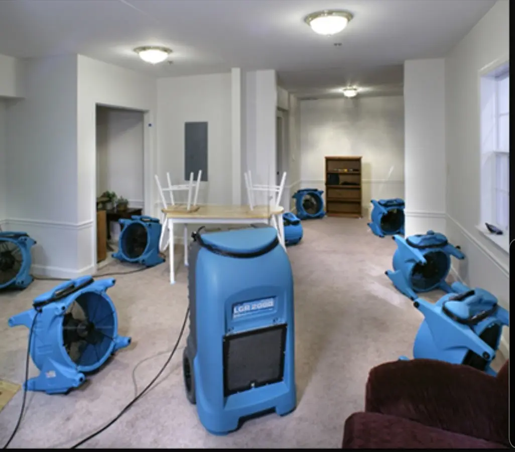 Air movers and dehumidifier setup for Water Damage Restoration in Jacksonville Beach